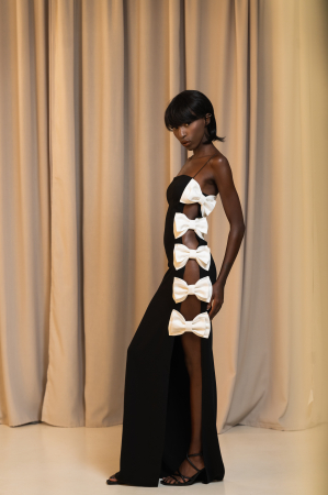 DRESSES - Bowline Affair – Rochie lunga cu slit și funde albe