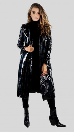 COATS & SUITS - Trench negru din latex Elektra – statement glossy
