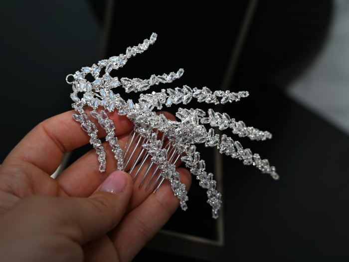 Accesoriu pieptan EMIRA, ramuri diafane cu cristale Zirconiu Cubic [2]