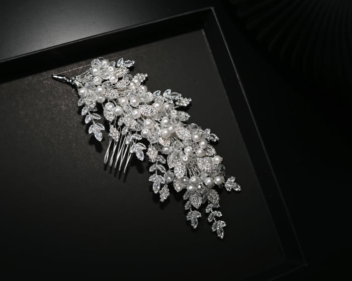 Accesoriu pieptan NAOMI, ramuri diafane cu cristale Zirconiu Cubic si Perle [3]