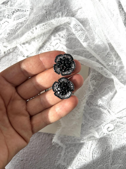 Cercei Black Roses,  cristale Zirconiu Cubic [2]