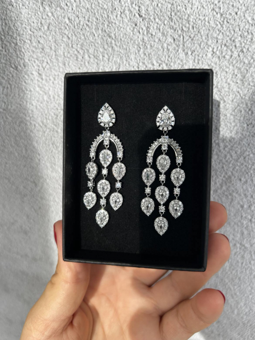 Cercei Candelabru, argintiu,  elegant, cristale Zirconiu Cubic [3]