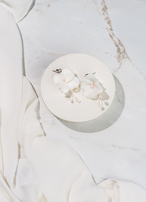 Cercei "Ceramic Flower" cu perle naturale si cristale Zirconiu Cubic [3]