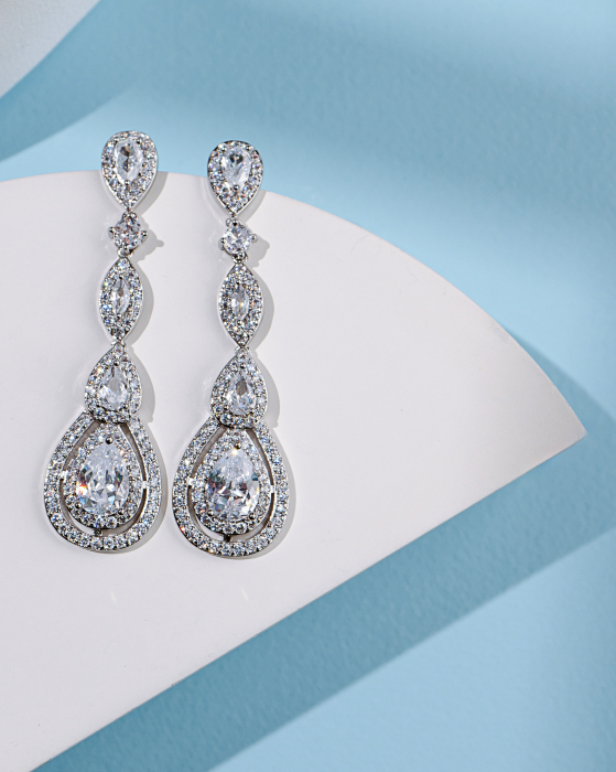 CERCEI WATER DROP, Argintiu, ocazie, elegant, cristale Zirconiu Cubic [2]