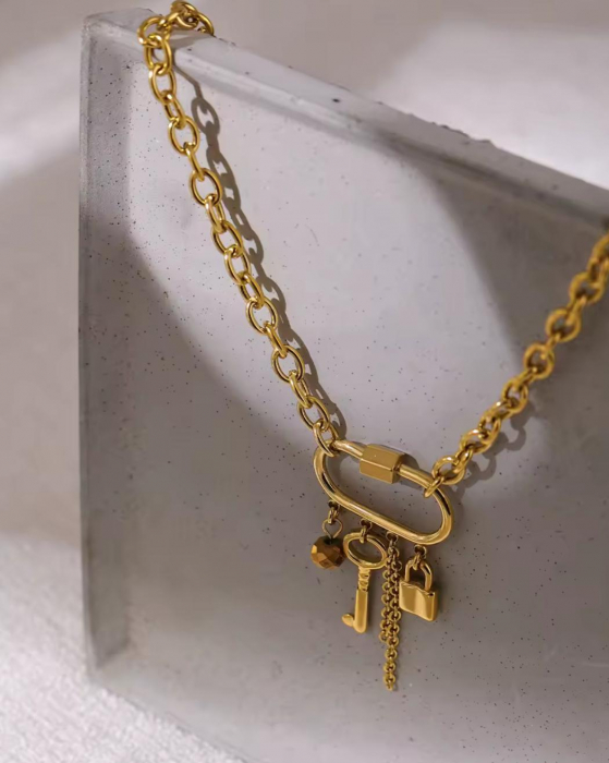 Colier Statement 1734 placat cu Aur 18K – Model Lacăt & Cheie [2]