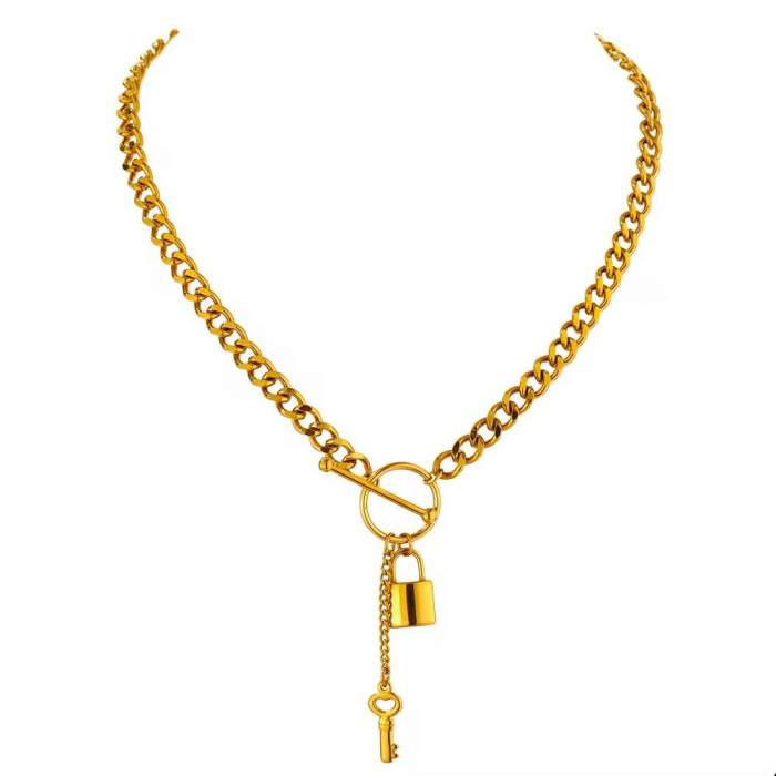 Colier Statement Placat cu Aur 18K – Model Lacăt & Cheie [1]
