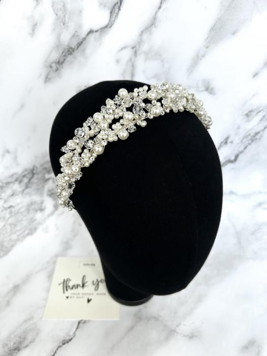 Diadema de par “Linda” dubla cu cristale si perle [1]