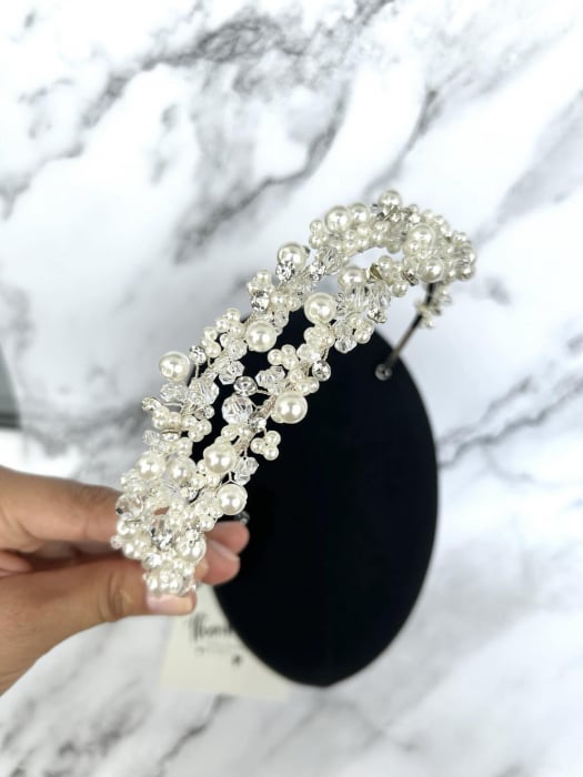 Diadema de par “Linda” dubla cu cristale si perle [2]