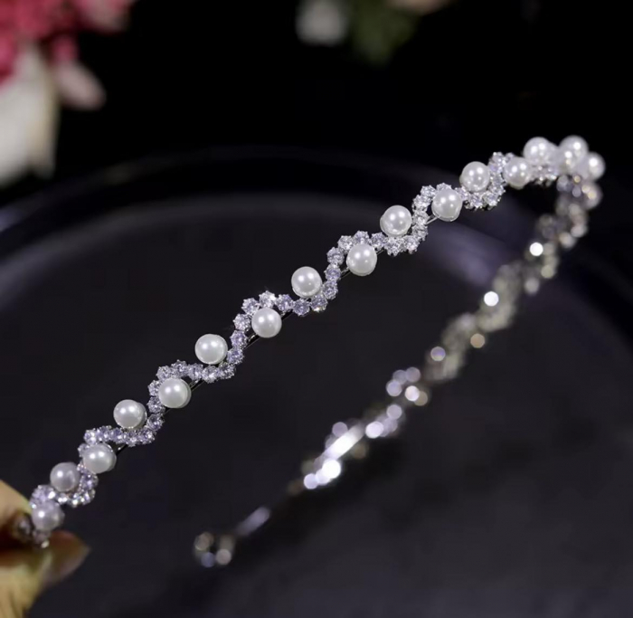 Diadema eleganta IVOIRE PEARLS, cristale Zirconiu Cubic, Perle [2]