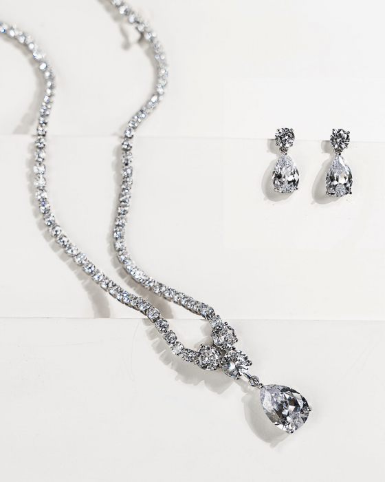 Set bijuterii, colier si cercei, cristale Zirconiu Cubic [2]