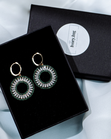Produse - Cercei rotunzi "Green Love" casual, Zirconiu Cubic