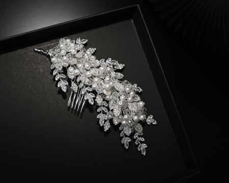 Accesoriu pieptan NAOMI, ramuri diafane cu cristale Zirconiu Cubic si Perle [2]