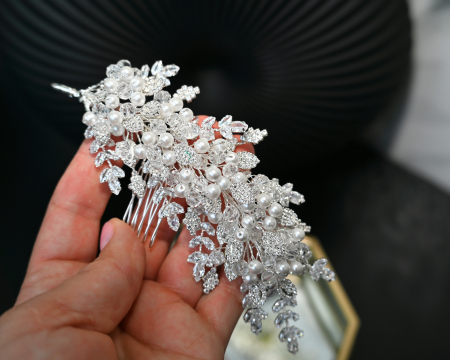 Accesoriu pieptan NAOMI, ramuri diafane cu cristale Zirconiu Cubic si Perle [3]