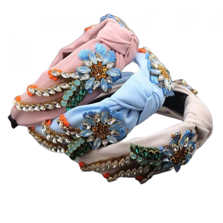 Bentita roz cu broderie si pietre multicolore, IVR13 [2]