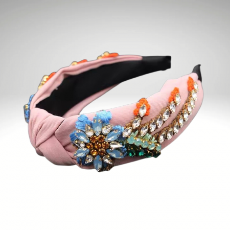 Bentite Statement - Bentita roz cu broderie si pietre multicolore, IVR13