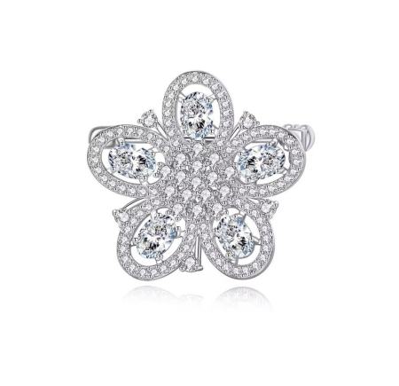 Brose - Broșă “Royal Clover” cu Zirconiu Cubic – Placată cu Aur Alb