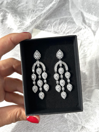 Cercei Candelabru, argintiu,  elegant, cristale Zirconiu Cubic [1]