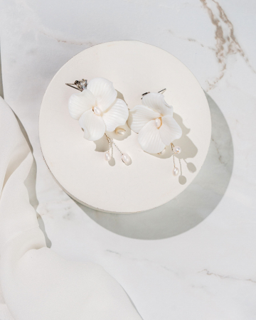 Cercei "Ceramic Flower" cu perle naturale si cristale Zirconiu Cubic [1]