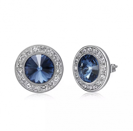 Cercei - Cercei Dark Blue, argintiu, elegant,  cristale Zirconiu Cubic, cristale Austria