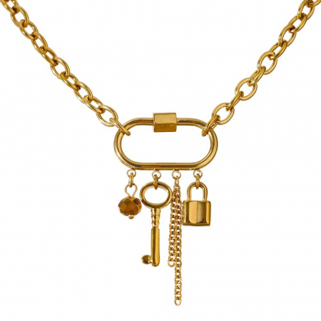 Produse - Colier Statement 1734 placat cu Aur 18K – Model Lacăt & Cheie