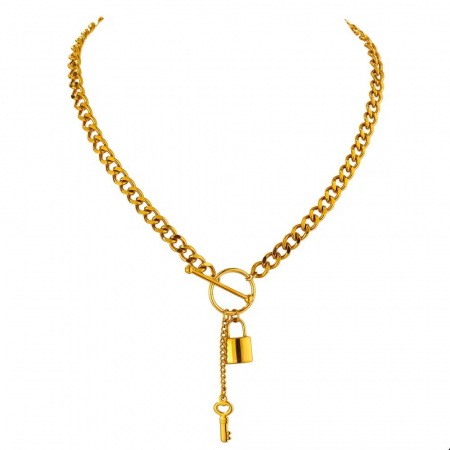 Colectie Statement - Colier Statement Placat cu Aur 18K – Model Lacăt & Cheie