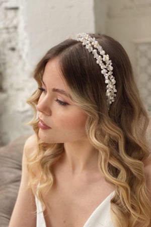 Diadema de par “Linda” dubla cu cristale si perle [2]