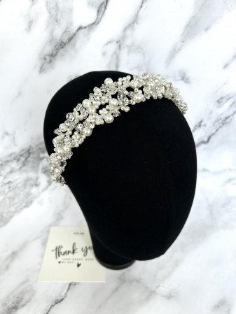 Accesorii de par - Diadema de par “Linda” dubla cu cristale si perle