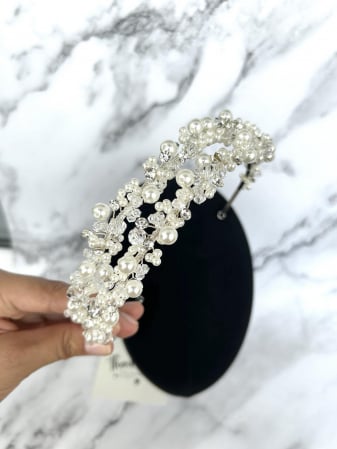 Diadema de par “Linda” dubla cu cristale si perle [1]