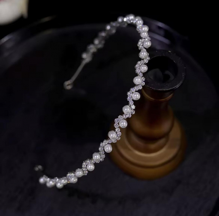 Diademe - Diadema eleganta IVOIRE PEARLS, cristale Zirconiu Cubic, Perle
