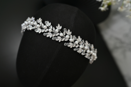 Diadema "GLORIA", model plat, elegant, cu cristale Zirconiu Cubic si perle [1]