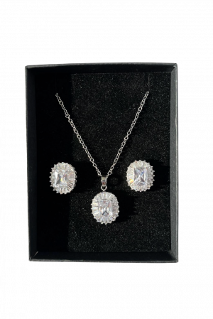 Seturi - Set bijuterii LARA, colier si cercei, Argintiu, 45 cm, cristale Zirconiu Cubic