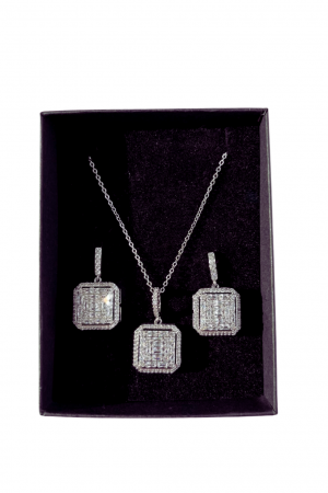 Set bijuterii Office, colier si cercei, Argintiu, 45 cm, cristale Zirconiu Cubic [2]