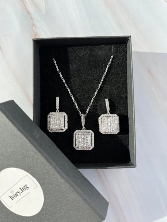 Set bijuterii Office, colier si cercei, Argintiu, 45 cm, cristale Zirconiu Cubic [3]