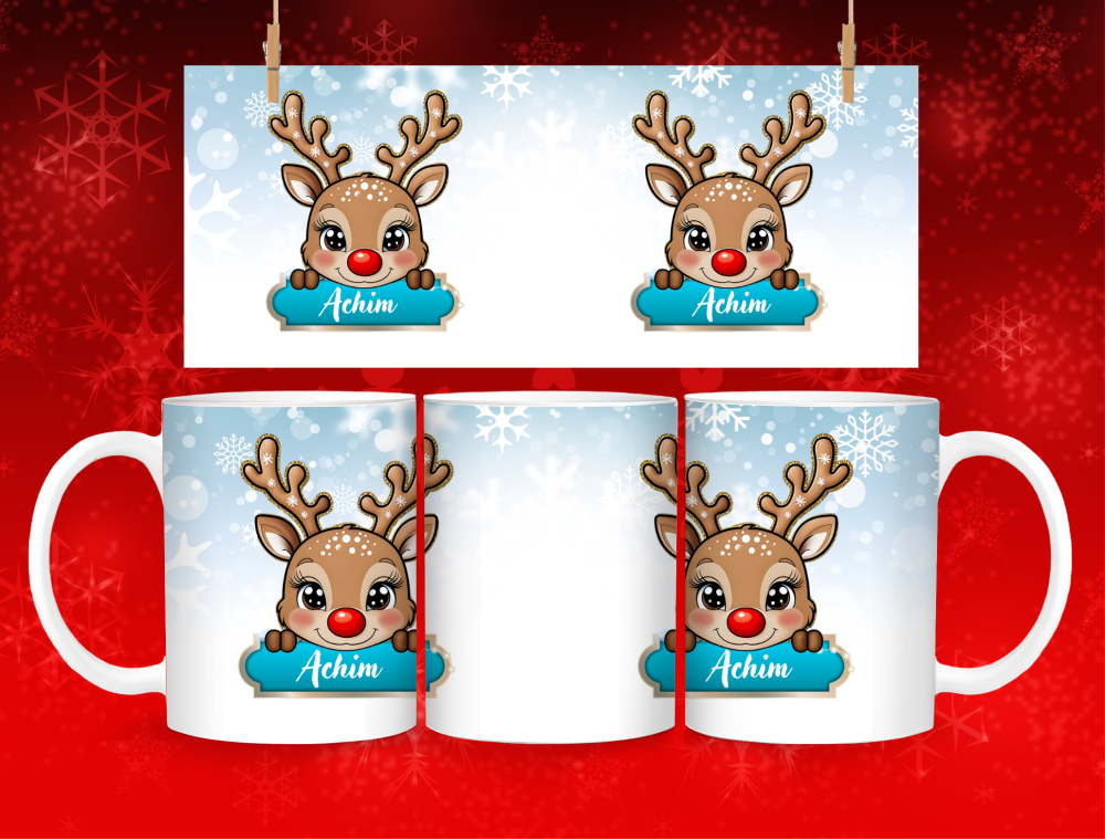 Cana Personalizată de Crăciun cu Ren și Nume Baietel – Ceramică, 330 ml [2]