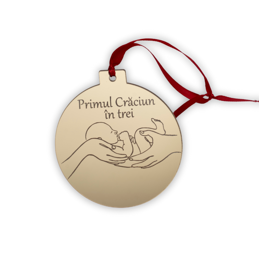 Glob de Crăciun din plexiglass auriu oglindă – Primul Crăciun în 3 [3]