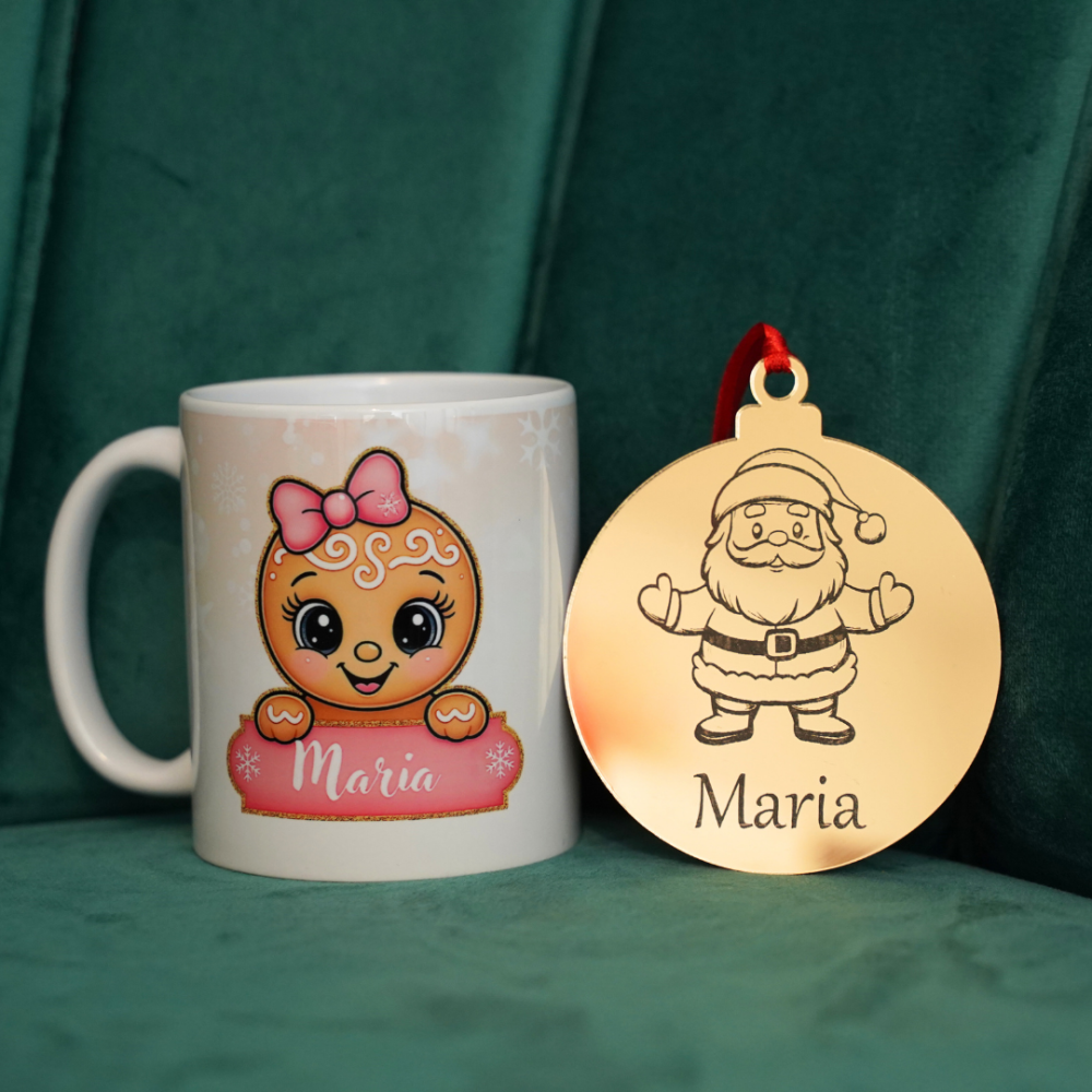 Pachet cadou Crăciun – Cană personalizată și glob auriu gravat cu Moș Crăciun [2]