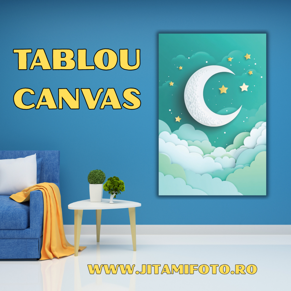 Tablou Canvas Lună și Stele – Decor Calm și Dreamy pentru Cameră Copii sau Bebeluși [1]