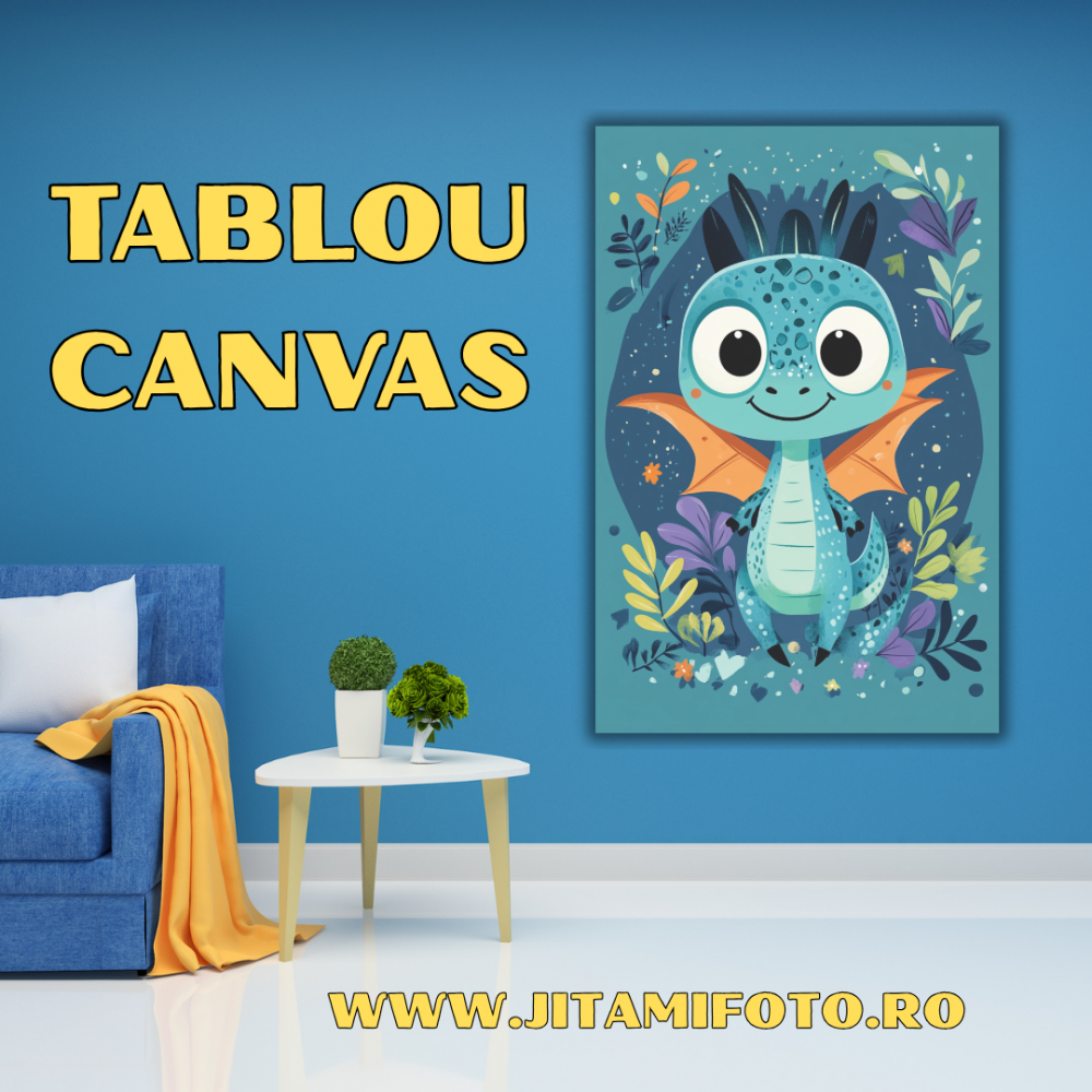 Tablou Canvas Dragon Drăguț – Decor Magic pentru Cameră Copii, Ilustrație Fantasy Colorată [1]