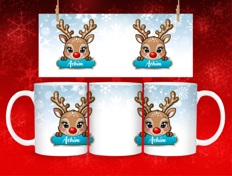 Cana Personalizată de Crăciun cu Ren și Nume Baietel – Ceramică, 330 ml [1]