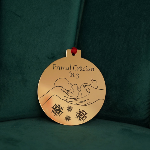 Glob de Crăciun din plexiglass auriu oglindă – Primul Crăciun în 3