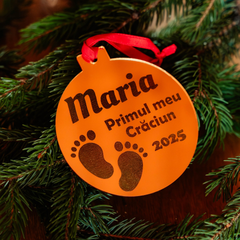 Glob Personalizat „Primul meu Crăciun” din Plexiglass Auriu Oglindă – Cu Nume și An [1]