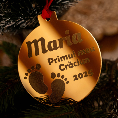 Glob Personalizat „Primul meu Crăciun” din Plexiglass Auriu Oglindă – Cu Nume și An [2]