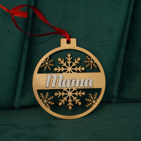 CRACIUN - Glob din lemn vopsit personalizat cu nume - Auriu cu alb