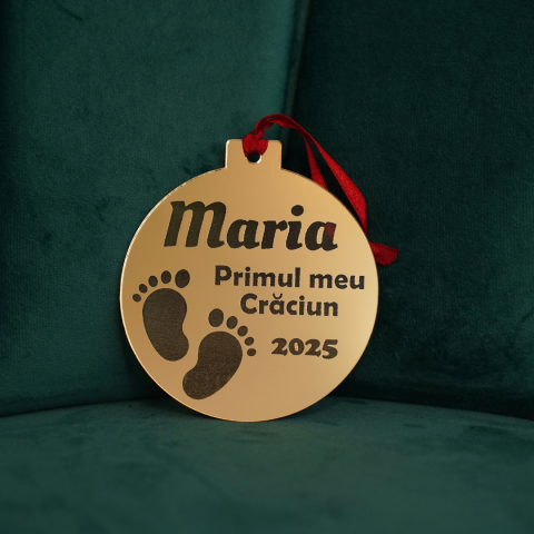 Glob Personalizat „Primul meu Crăciun” din Plexiglass Auriu Oglindă – Cu Nume și An