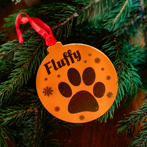 CRACIUN - Glob Personalizat Animal de Companie din Plexiglass Auriu Oglindă – Cu Nume și Amprentă de Lăbuță