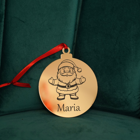 Glob plexiglass oglindă aurie cu Moș Crăciun și nume personalizat