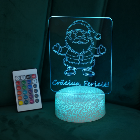 CRACIUN - Lampă de veghe din plexiglass – Moș Crăciun „Crăciun Fericit”, cu telecomandă și 8 culori