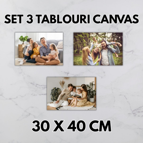 PACHETE PROMOTIONALE - Set 3 tablouri canvas personalizate 30x40 cm – decor foto de perete cu poze proprii, ideal pentru casă sau cadou