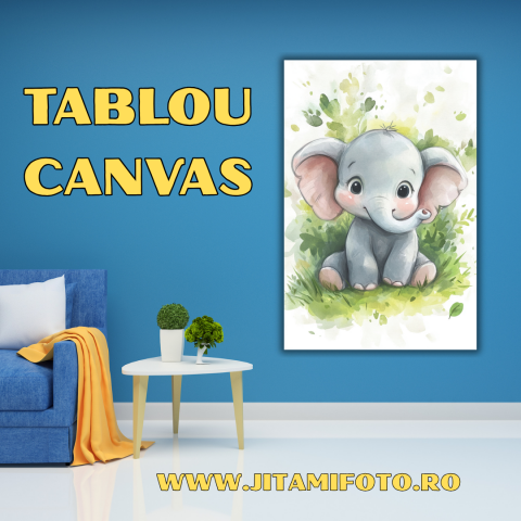 TABLOURI CANVAS COPII - Tablou Canvas Elefănțel Drăgălaș – Decor Adorabil pentru Cameră Copii, Stil Acuarelă