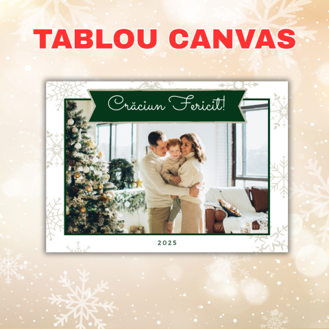Tablou Canvas Personalizat Crăciun 2025 – Cu Poză de Familie și Design Elegant